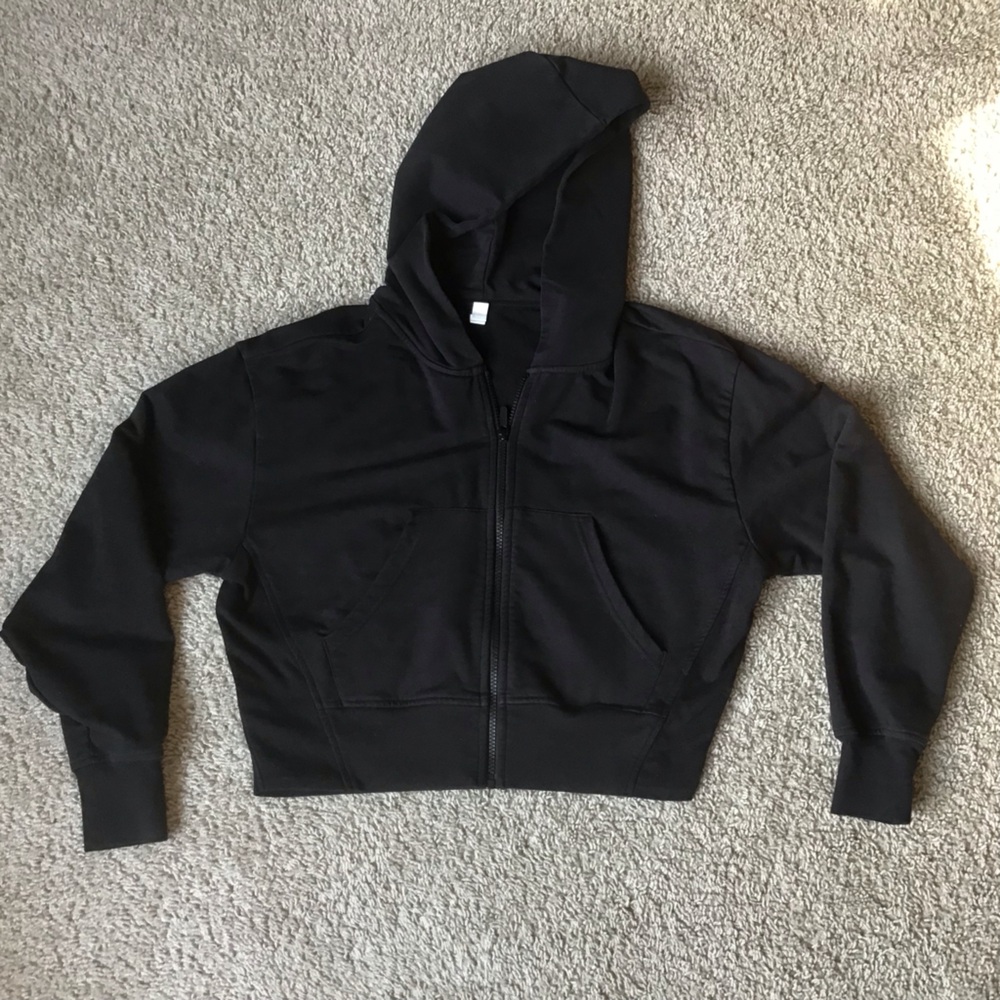 Zella Black Swoop Cropped Zip Up Hooded Jacket